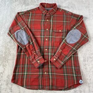 Cremieux Shirt Mens Medium Red Plaid Flannel Elbow Patches Holiday Preppy Luxury